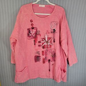 jess & jane womens top plus size 2X boho lagenlook artsy oversized pink pockets